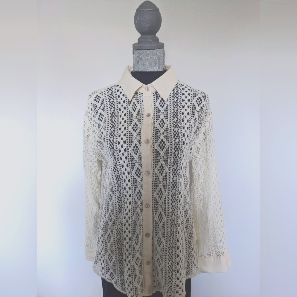 Off White Knit Hollow Out Blouse